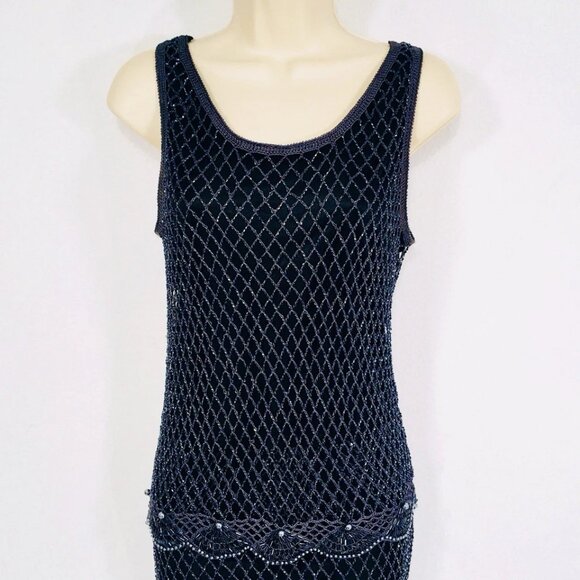Vtg Arden B Beaded Crochet Fishnet Top & Skirt Sz M Dark Fairy Glam Goth - Picture 2 of 16